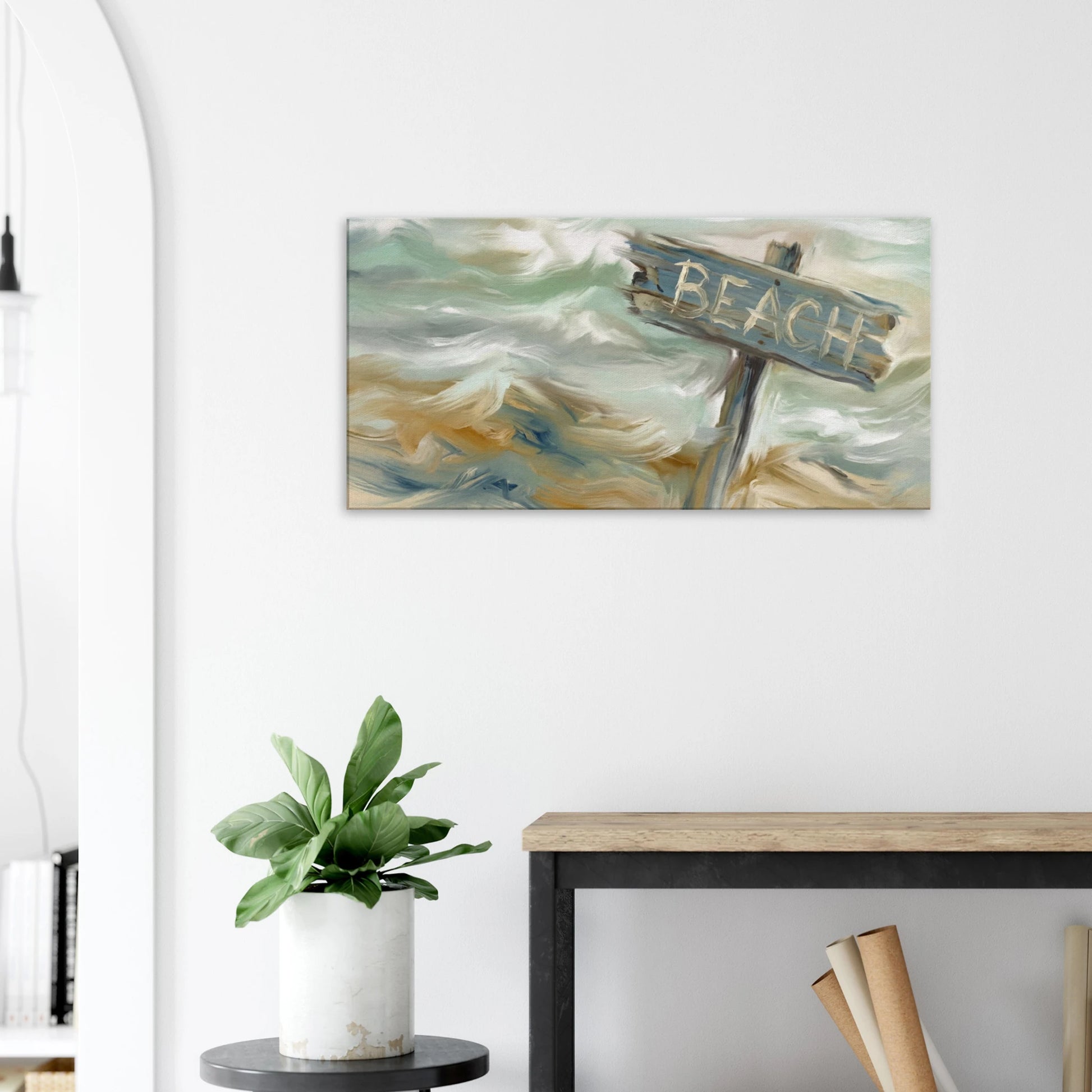   Beach Sign Distressed Canvas Wall Print at -Caribbean Rays