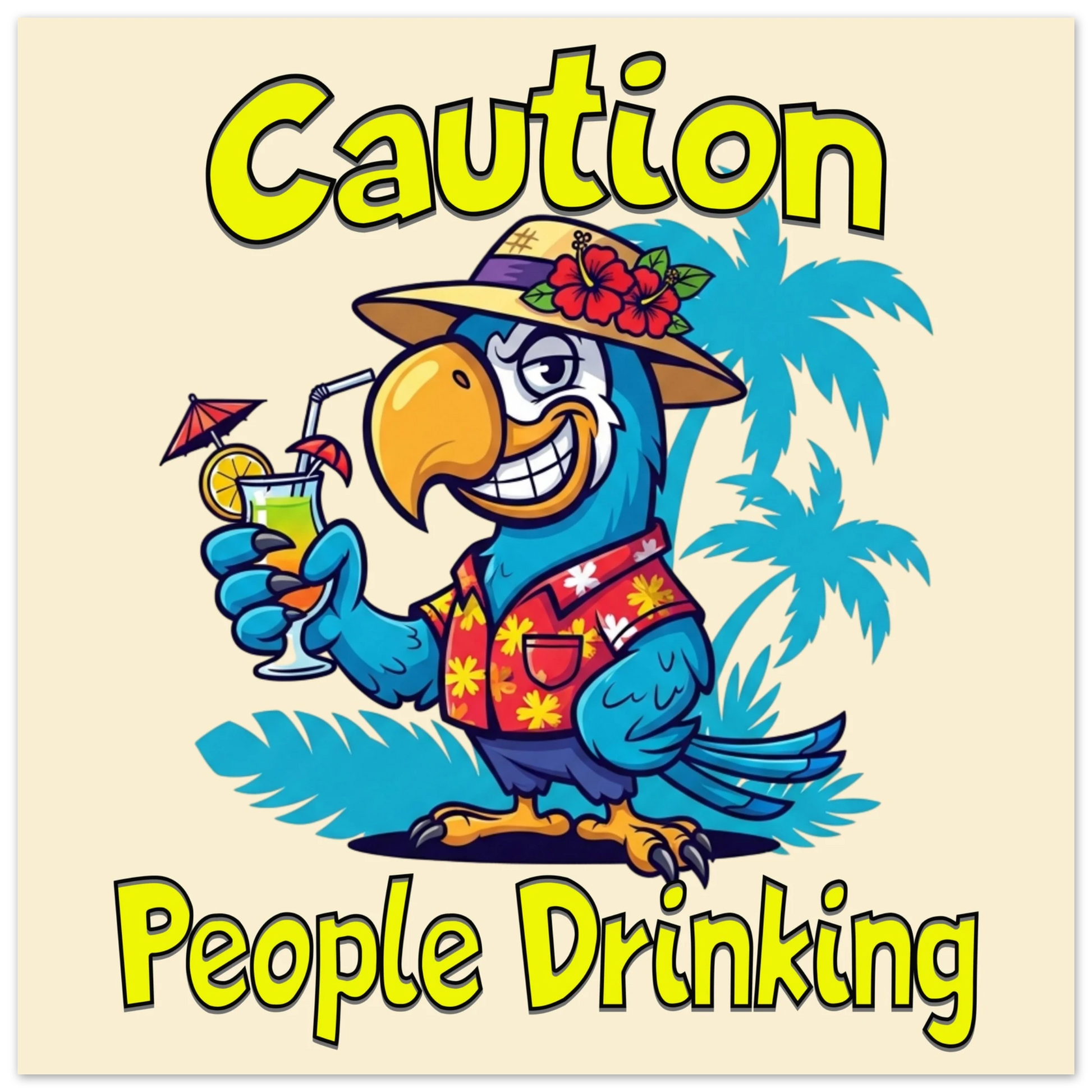 Caution People Drinking Aluminum Wall Print at Caribbean Rays