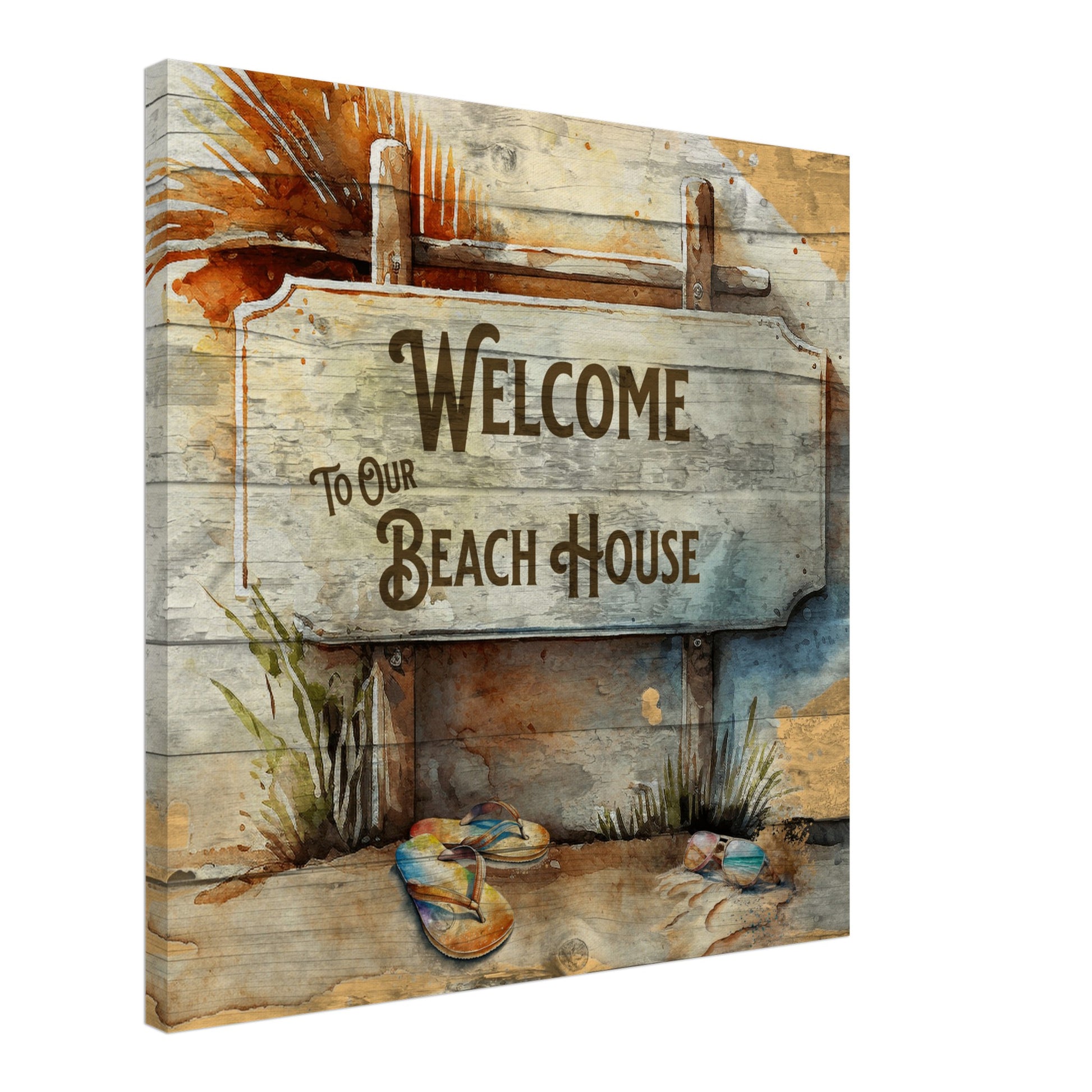Welcome To Our Beach House Canvas Wall Print -Caribbean Rays