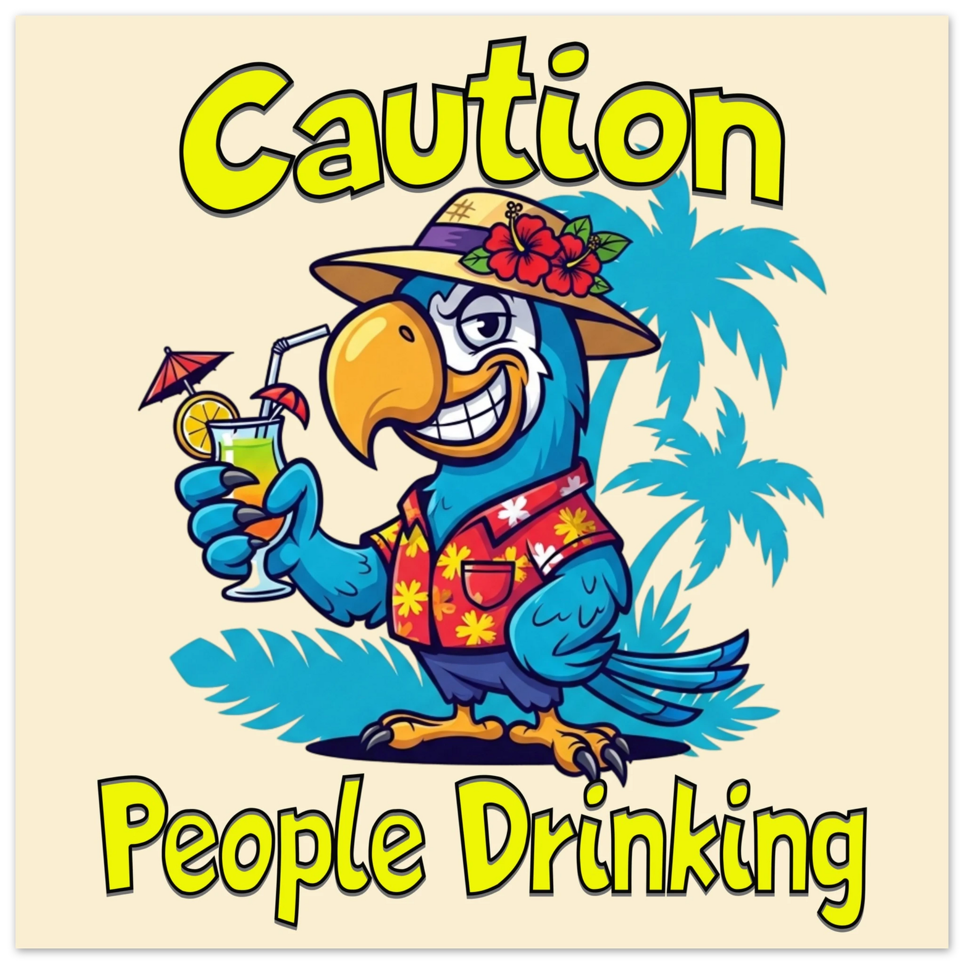 Caution People Drinking Aluminum Wall Print at Caribbean Rays