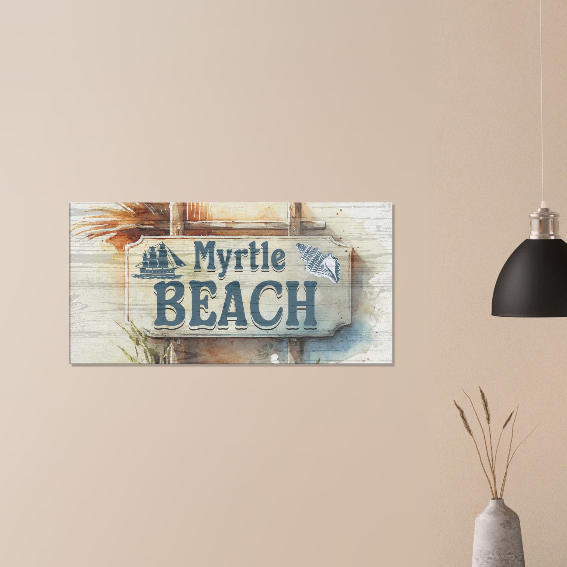 Myrtle Beach Sign Large Canvas Wall Print, Beach Art-Caribbean Rays