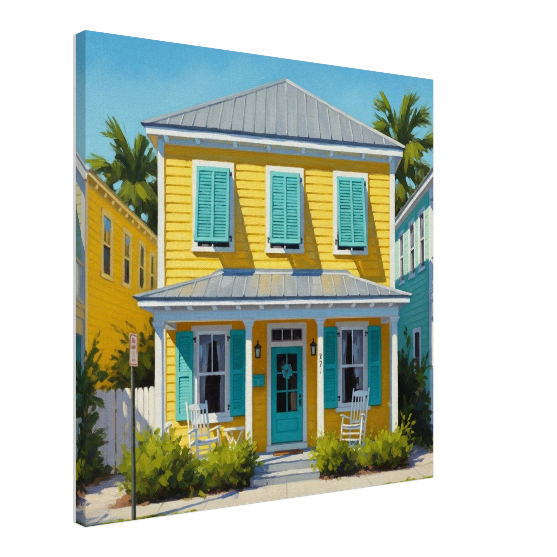  Yellow Key West House Canvas Wall Print - Caribbean Rays