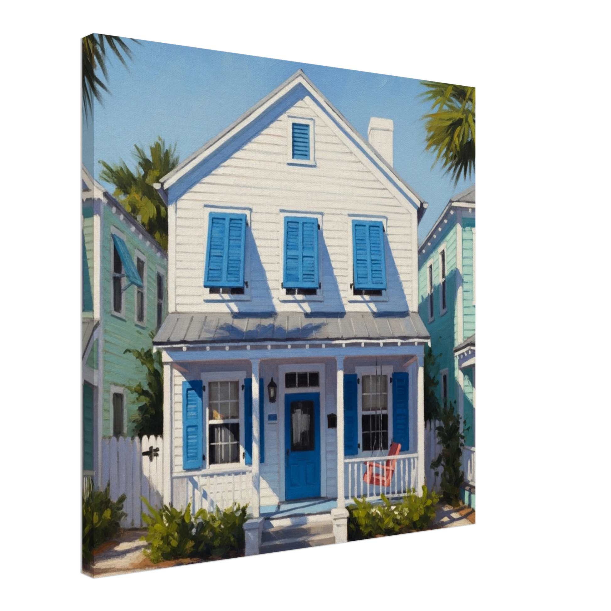 White Key West House Canvas Wall Print on Caribbean Rays