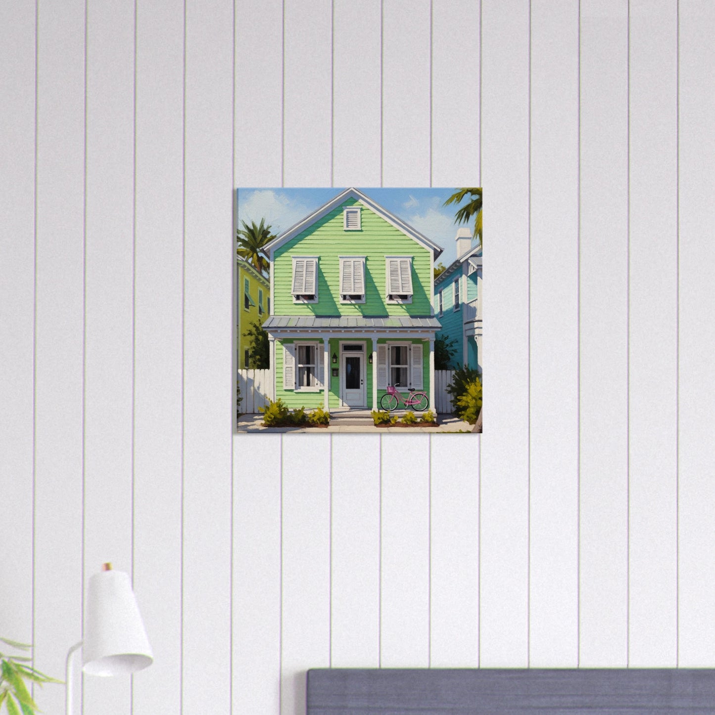  Green Key West House Canvas Wall Print on Caribbean Rays