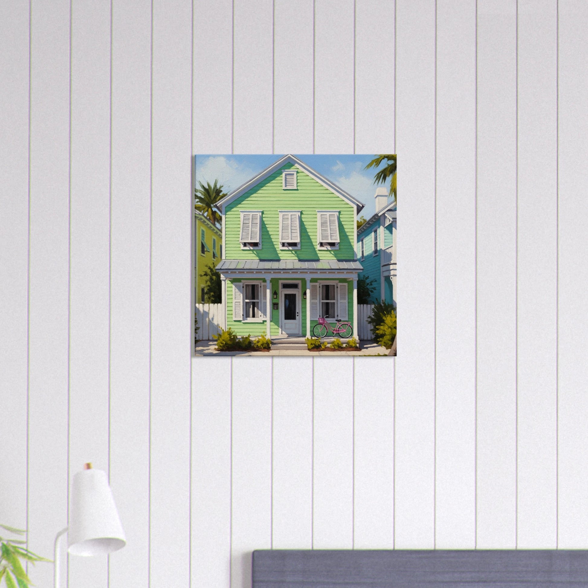  Green Key West House Canvas Wall Print on Caribbean Rays