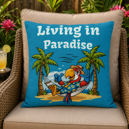 Living in Paradise Tropical Parrot Outdoor Pillow