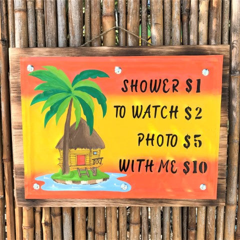 16in Tiki Shower Metal-Wood Sign at Caribbean Rays