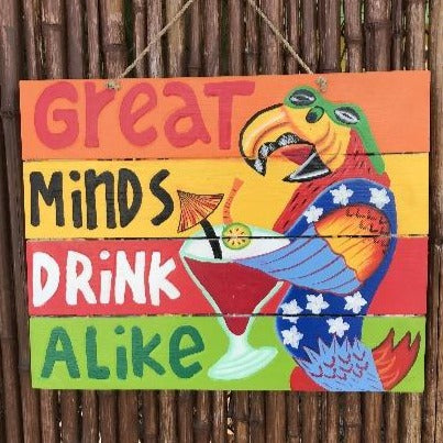 16in Distressed Great Minds Wood Tiki Sign