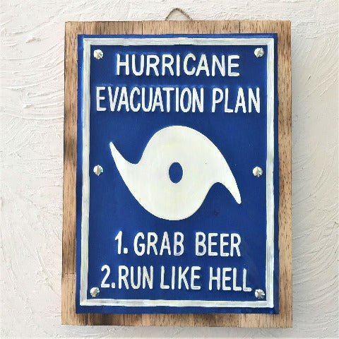 16in Hurricane Plan Wood-Metal Sign Caribbean Rays