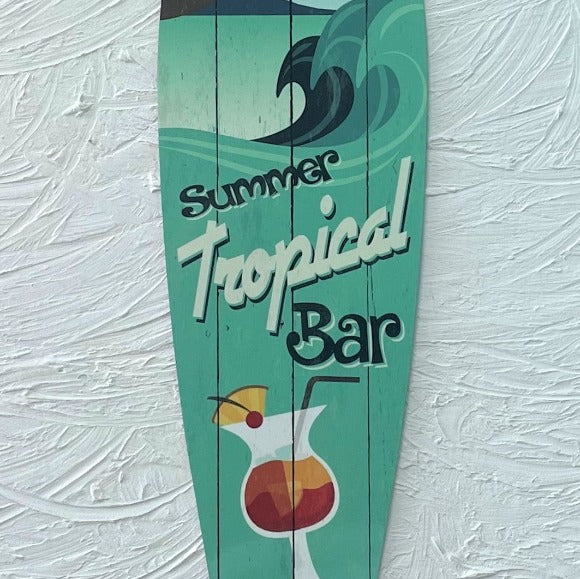 17in Summer Tropical Bar Aluminum Metal Surfboard Sign at Caribbean Rays