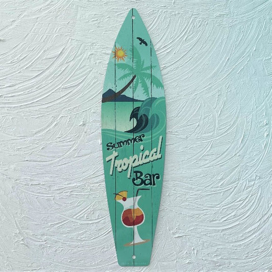 17in Summer Tropical Bar Aluminum Metal Surfboard Sign by Caribbean Rays