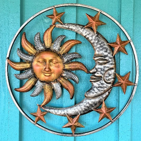 17in Metal Silver Bronze Sun Moon and Stars Wall Decor – Caribbean Rays