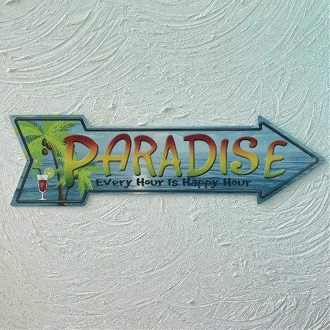 17in Paradise Aluminum Arrow Metal Sign by Caribbean Rays