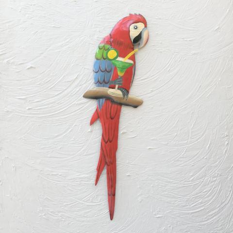 18in Metal Willie The Parrot Wall Art with Margarita by Caribbean Rays