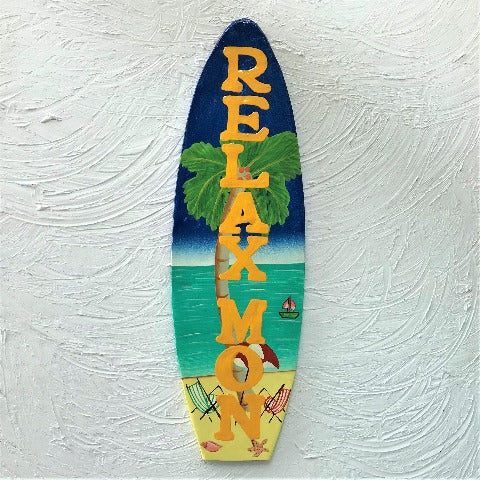 18in Metal Relax Mon Surfboard Wall Decor by Caribbean Rays