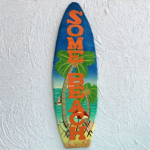 18in Metal Some Beach Surfboard Wall Decor by Caribbean Rays