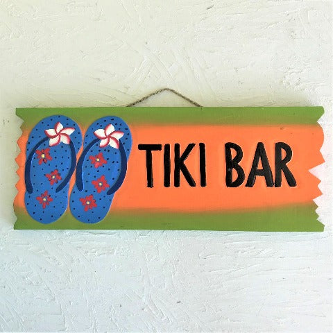 19in Tiki Bar With Flip Flops Wood Sign by Caribbean Rays