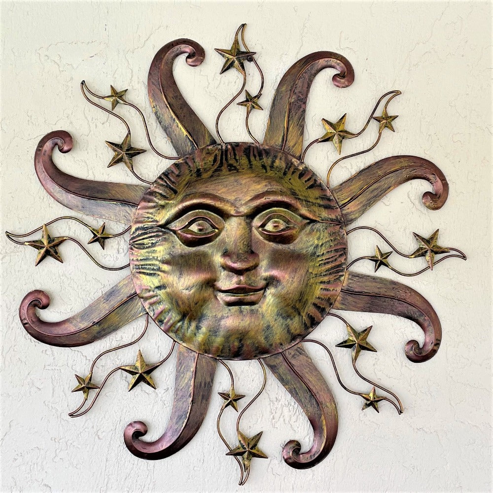 26in Metal Bronze Color Face Sun and Stars Wall Art at Caribbean Rays