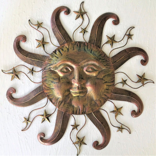 26in Metal Bronze Color Face Sun and Stars Wall Art by Caribbean Rays