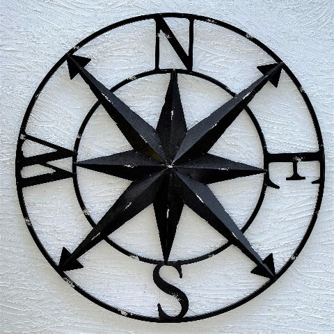 28in Black Metal Compass Wall Art at Caribbean Rays