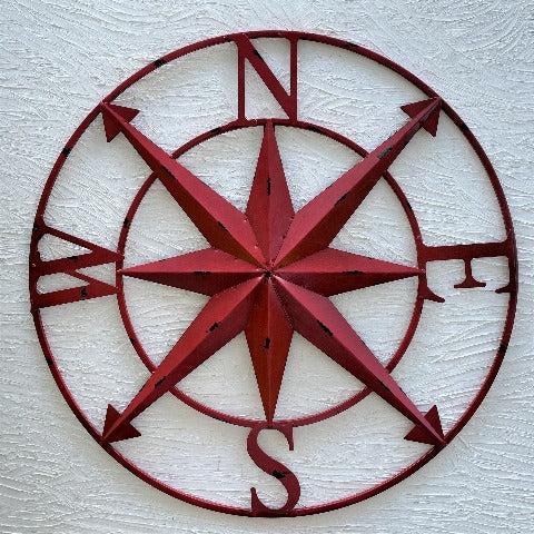 28in Red Metal Compass Wall Decor by Caribbean Rays