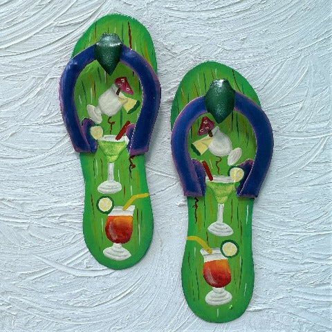 2pc 9in Green Tropical Drink Flip Flop Metal Wall Decor by Caribbean Rays