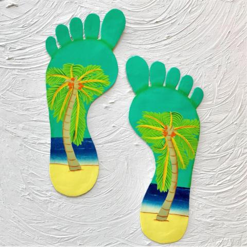 2pc 13in Teal Footprints Metal Wall Decor by Caribbean Rays