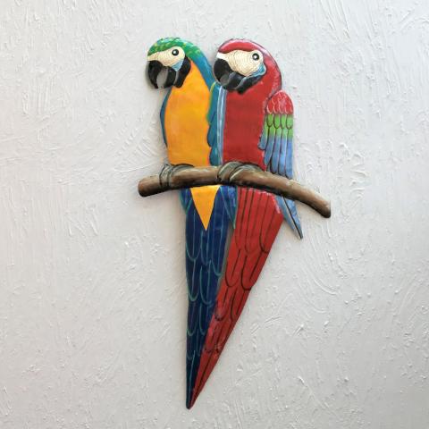 30in Metal Blue & Red Parrot Wall Decor by Caribbean Rays