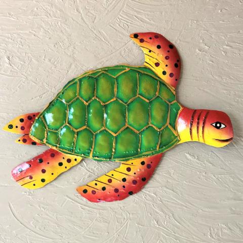 Metal Green & Orange Sea Turtle Wall Art