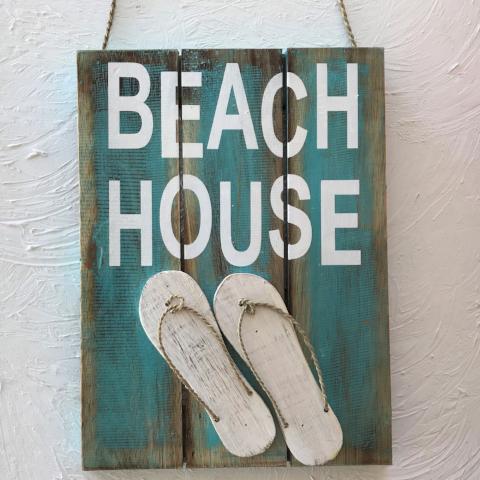 16in Beach House Teal Wood Sign by Caribbean Rays