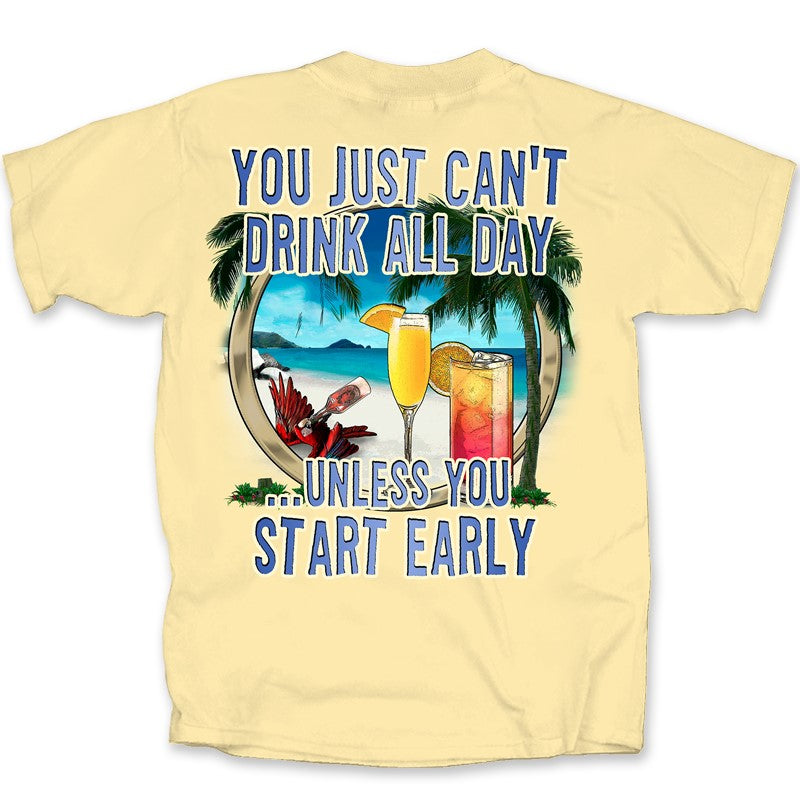 You Can't Drink All Day Short Sleeve Yellow Haze Tropical T-shirt by Caribbean Rays