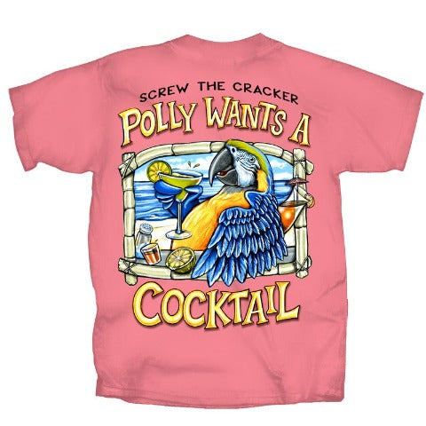 Polly Wants A Cocktail Short Sleeve Coral Tropical T-shirt by Caribbean Rays
