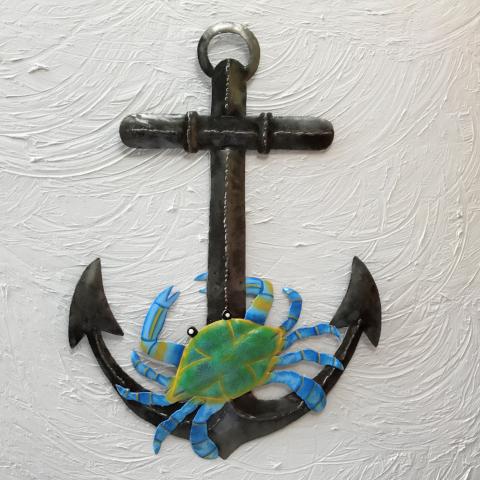 17in Metal Charcoal Anchor with Crab Wall Art