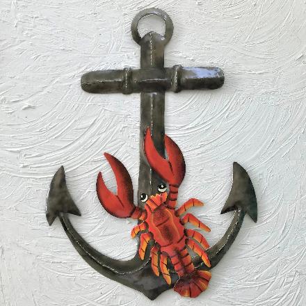 17in Metal Charcoal Anchor with Lobster Wall Art by Caribbean Rays