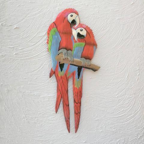 Metal Twin Red Love Parrots Wall Art by Caribbean Rays