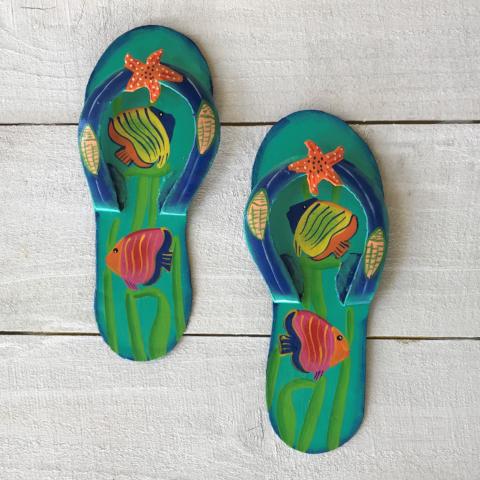 2pc Fish Flip Flop Teal and Blue Metal Wall Decor by Caribbean Rays