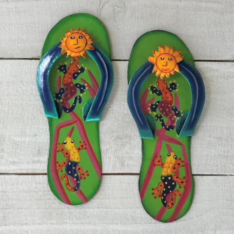 2pc Gecko Flip Flop Green and Blue Metal Wall Decor by Caribbean Rays