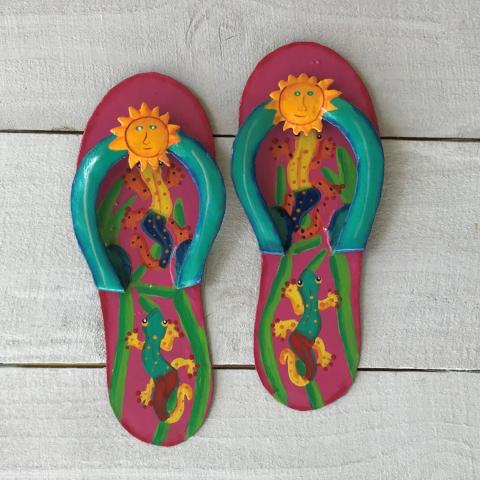 2pc Gecko Flip Flop Pink and Teal Metal Wall Decor by Caribbean Rays