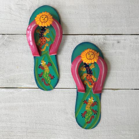 2pc Gecko Flip Flop Teal and Pink Wall Decor by Caribbean Rays