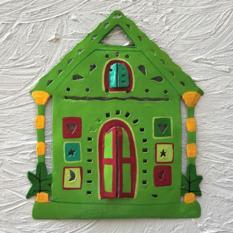 Metal Green Ginger Bread House Wall Art by Caribbean Rays