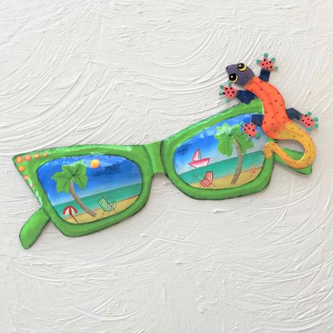 15in Metal Green Sunglasses with Gecko Wall Accent by Caribbean Rays