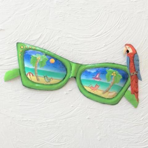 14in Green Metal Sunglasses with Parrot Wall Accent by Caribbean Rays