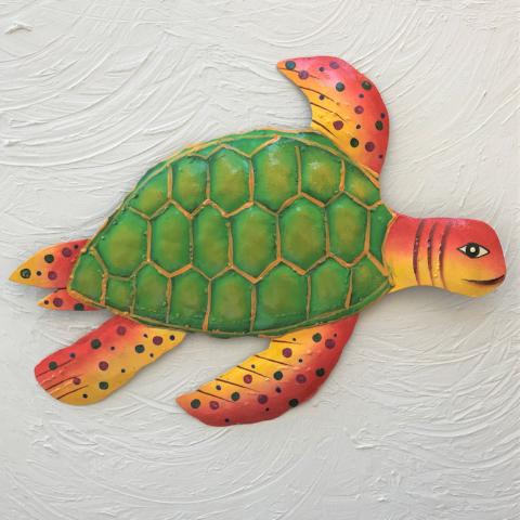 Metal Green & Orange Sea Turtle Wall Art by Caribbean Rays