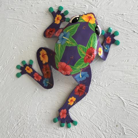 Metal Purple Hibiscus Frog Wall Decor by Caribbean Rays
