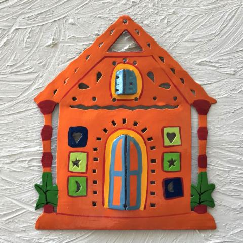 Metal Orange Ginger Bread House Wall Art by Caribbean Rays