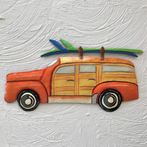 Metal Orange Woody Beach Wagon wall decor by Caribbean Rays