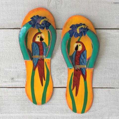 2pc 9in Yellow & Blue Parrot Metal Flip Flops by Caribbean Rays