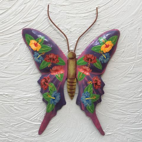 Metal Hibiscus Purple Butterfly Wall Decor by Caribbean Rays
