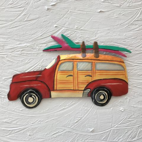 Metal Red Woody Beach Wagon wall decor by Caribbean Rays