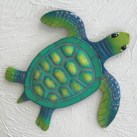 Metal Teal Baby Sea Turtle Wall Decor by Caribbean Rays